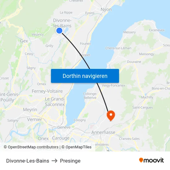 Divonne-Les-Bains to Presinge map