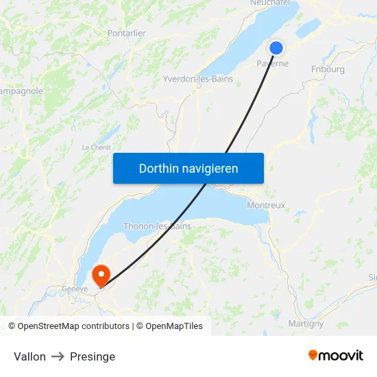 Vallon to Presinge map