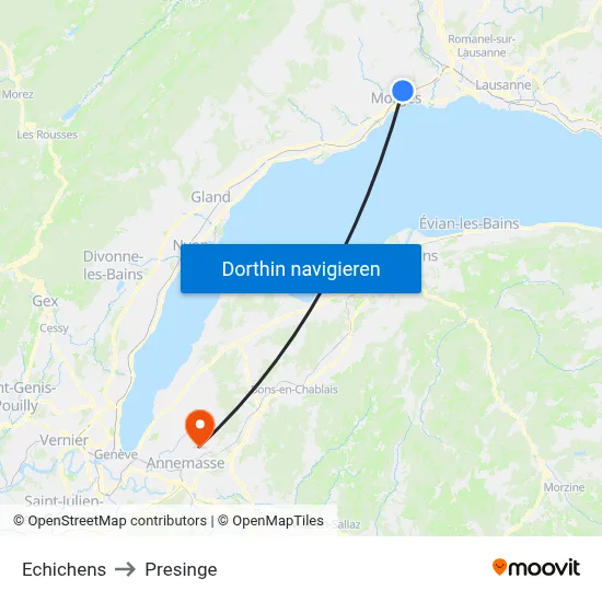 Echichens to Presinge map