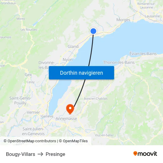 Bougy-Villars to Presinge map