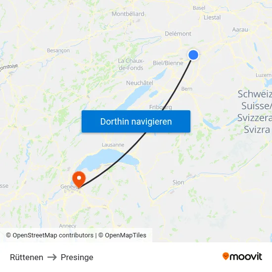 Rüttenen to Presinge map