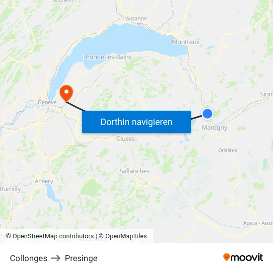 Collonges to Presinge map