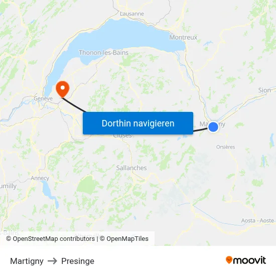 Martigny to Presinge map