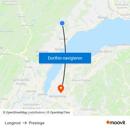 Longirod to Presinge map