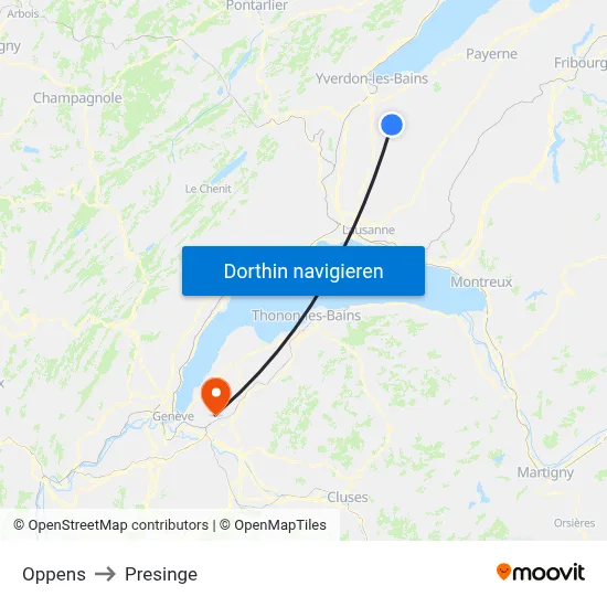 Oppens to Presinge map