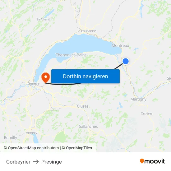 Corbeyrier to Presinge map
