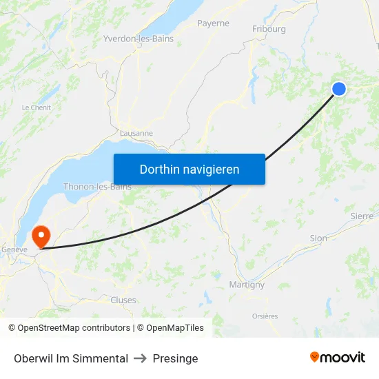 Oberwil Im Simmental to Presinge map