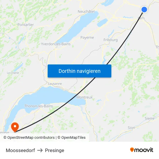 Moosseedorf to Presinge map