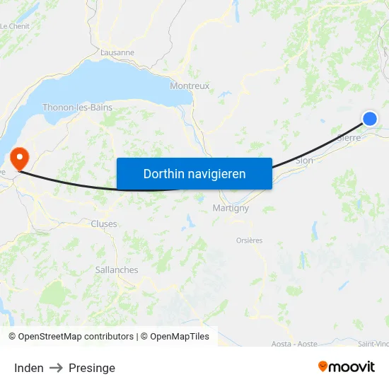 Inden to Presinge map