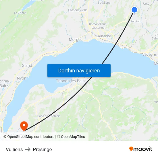Vulliens to Presinge map
