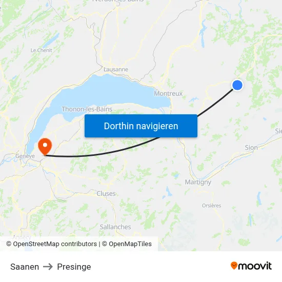 Saanen to Presinge map