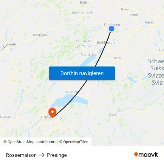 Rossemaison to Presinge map
