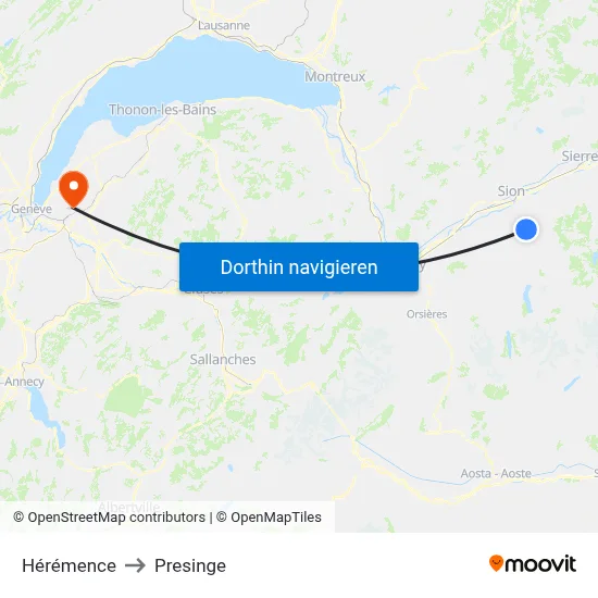 Hérémence to Presinge map