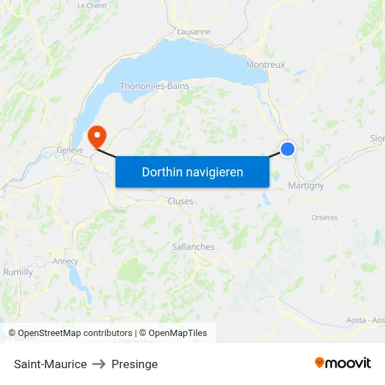 Saint-Maurice to Presinge map
