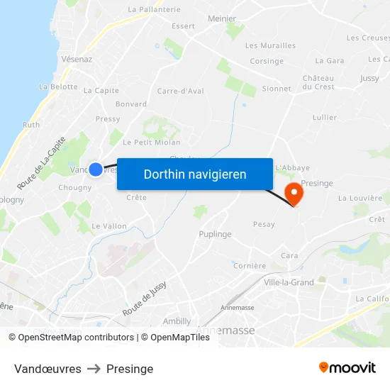 Vandœuvres to Presinge map