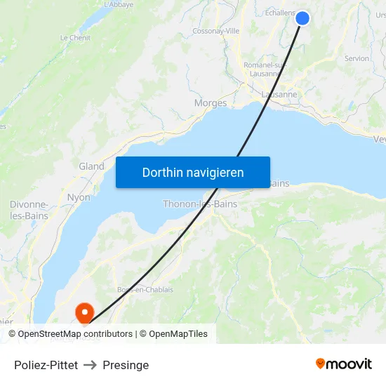 Poliez-Pittet to Presinge map