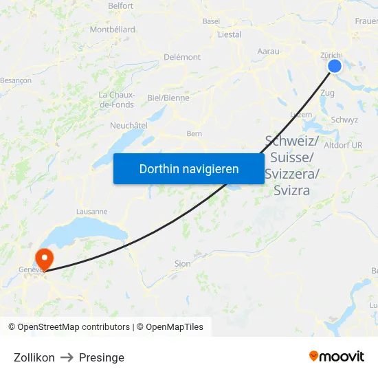 Zollikon to Presinge map
