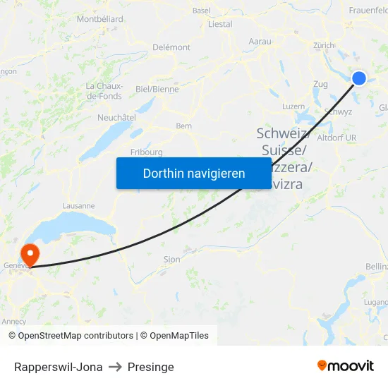 Rapperswil-Jona to Presinge map