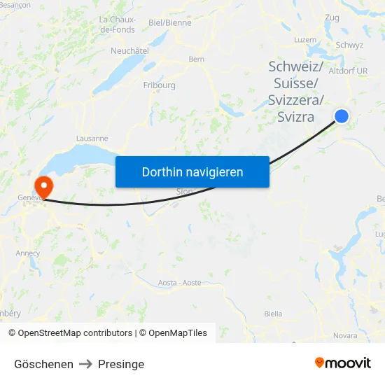 Göschenen to Presinge map