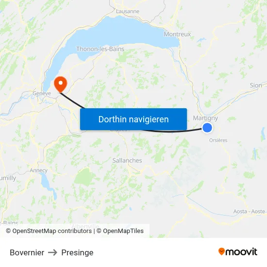 Bovernier to Presinge map