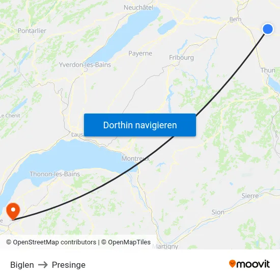 Biglen to Presinge map