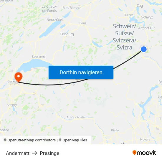 Andermatt to Presinge map