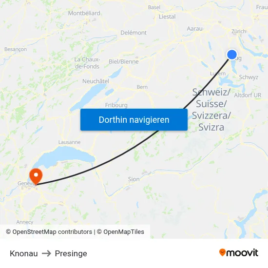 Knonau to Presinge map