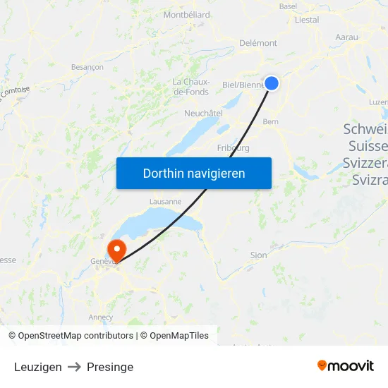 Leuzigen to Presinge map