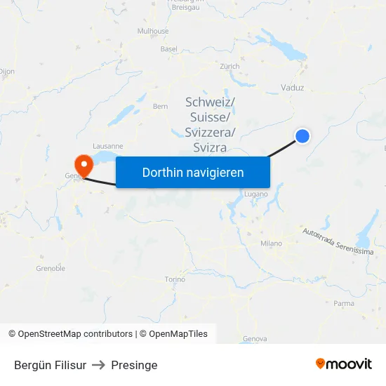 Bergün Filisur to Presinge map
