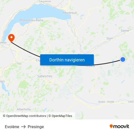 Evolène to Presinge map