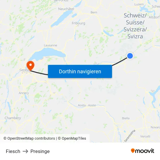 Fiesch to Presinge map