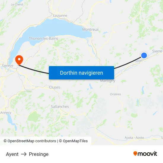 Ayent to Presinge map
