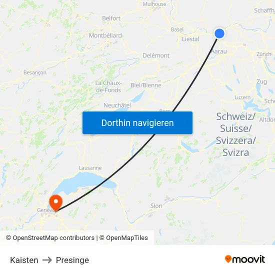 Kaisten to Presinge map