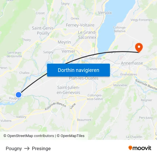 Pougny to Presinge map