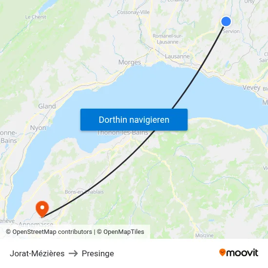 Jorat-Mézières to Presinge map