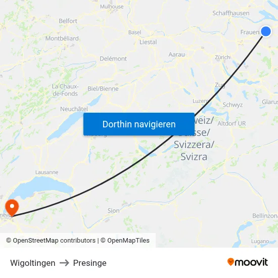 Wigoltingen to Presinge map