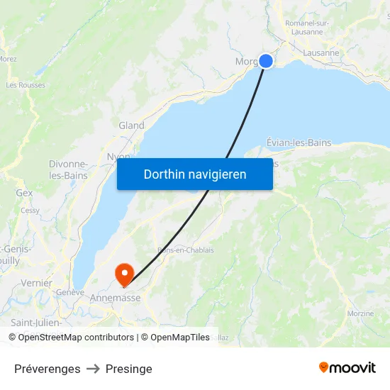Préverenges to Presinge map