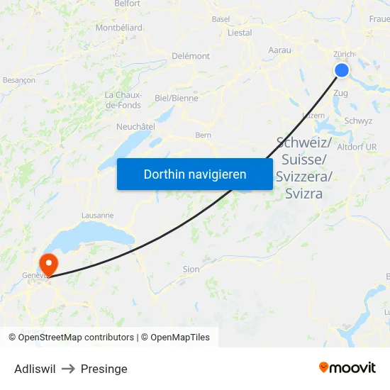 Adliswil to Presinge map