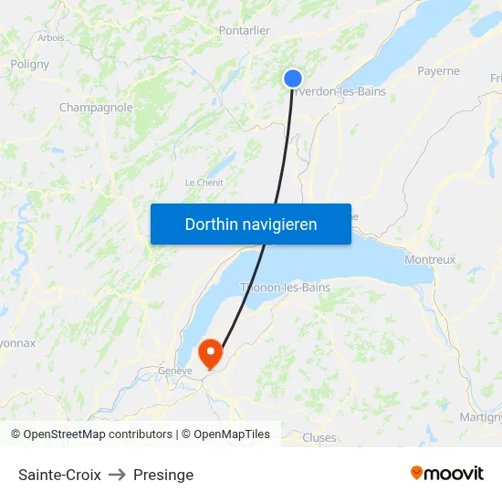 Sainte-Croix to Presinge map
