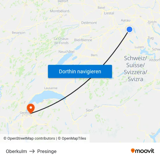 Oberkulm to Presinge map