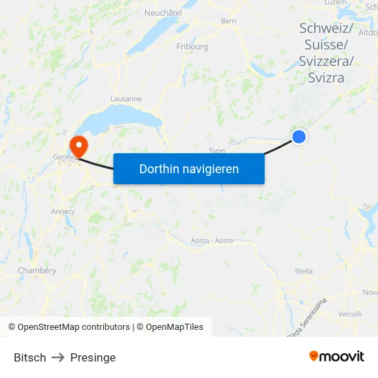 Bitsch to Presinge map