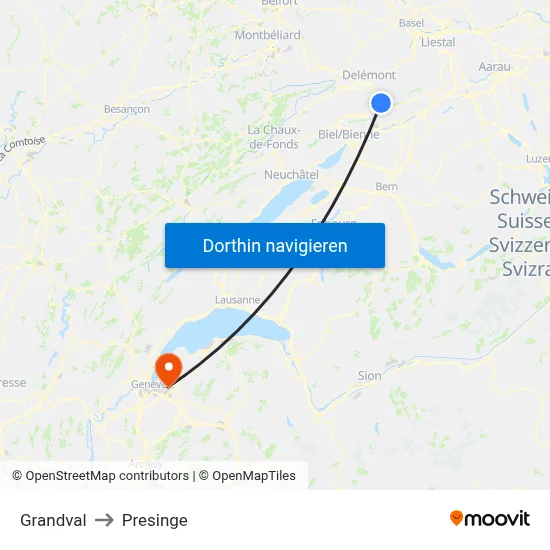 Grandval to Presinge map