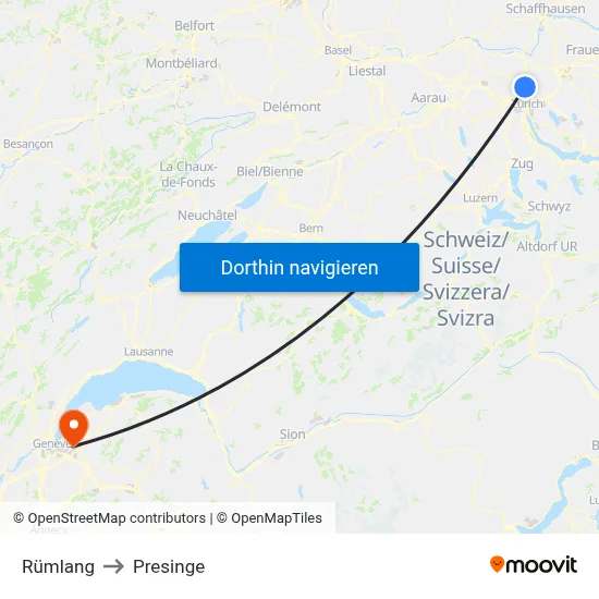 Rümlang to Presinge map