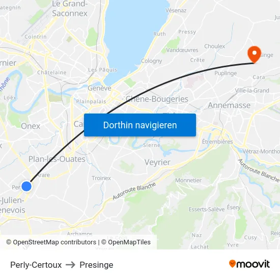 Perly-Certoux to Presinge map