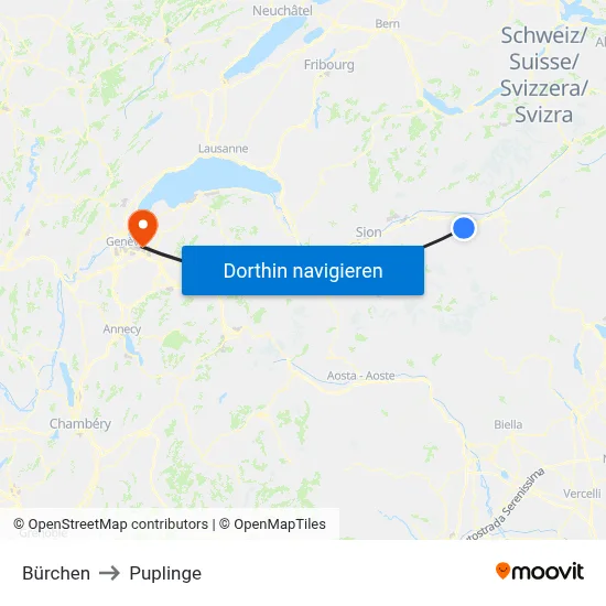 Bürchen to Puplinge map
