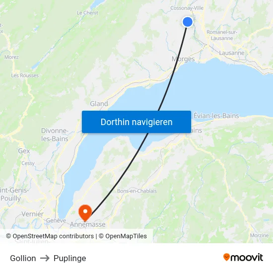 Gollion to Puplinge map