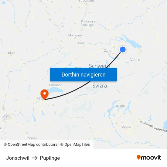 Jonschwil to Puplinge map
