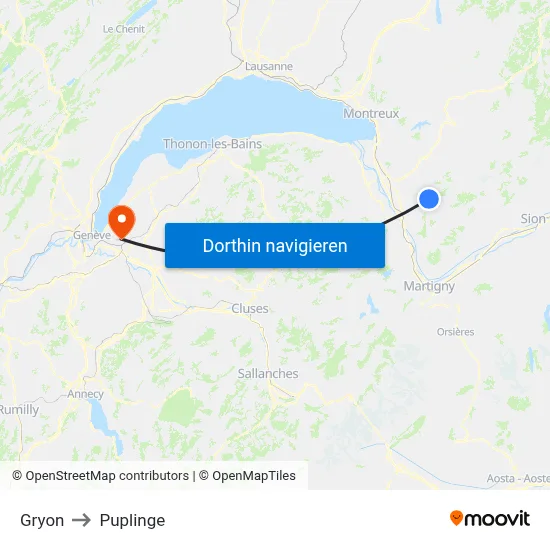 Gryon to Puplinge map