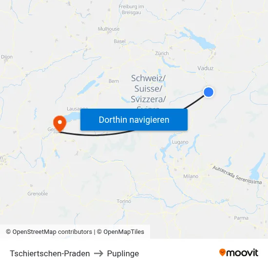 Tschiertschen-Praden to Puplinge map