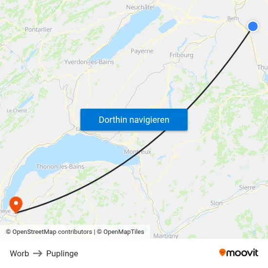 Worb to Puplinge map
